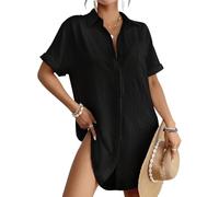 ThiCc Pareo de traje de baño para mujer, vestido camisero con botones, holgado, manga corta, cuello largo, blusa con bolsillos, ropa de playa, salida de baño para piscina, vacaciones o centro