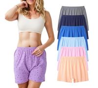 ThiCc Ropa interior suelta para mujer, talla grande, 6 paquetes de calzoncillos tipo bóxer de algodón floral para mujeres mayores, bragas suaves, cintura media, cobertura completa, pantalones cortos