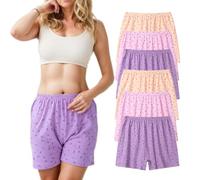 ThiCc Ropa interior suelta para mujer, talla grande, 6 paquetes de calzoncillos tipo bóxer de algodón floral para mujeres mayores, bragas suaves, cintura media, cobertura completa, pantalones cortos