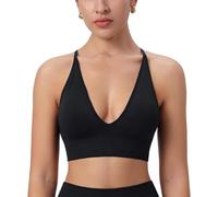 ThiCc Sujetador Deportivo Para Mujer Con Escote En V Profundo - Copas Acolchadas Cruzadas Y Tirantes Finos Ajustables Para Entrenamiento Yoga Fitness Crop Top (S,negro)