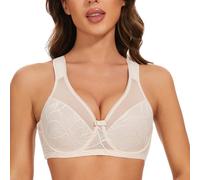 ThiCc Sujetadores Minimizadores Con Aros Para Mujer - Encaje Escote En V Profundo Ultrafino No Acolchado Tallas Grandes Cobertura Completa Sujetadores Diarios Con Flores (75F,Beige)