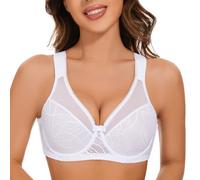 ThiCc Sujetadores Minimizadores Con Aros Para Mujer - Encaje Escote En V Profundo Ultrafino No Acolchado Tallas Grandes Cobertura Completa Sujetadores Diarios Con Flores (75F,Blanco)