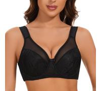 ThiCc Sujetadores Minimizadores Con Aros Para Mujer - Encaje Escote En V Profundo Ultrafino No Acolchado Tallas Grandes Cobertura Completa Sujetadores Diarios Con Flores (75F,Negro)