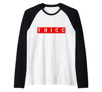 Thicc Texto Blanco en Negrita Rojo Divertido Argot de Internet Thicc Meme Camiseta Manga Raglan