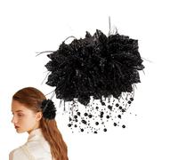 Thick Hair Clip - Chiffon Floral Jaw Clamp, Tassel Claw Clips Bead Grip Clamps Stylish Accessory Women Girls Prom Vacation Workplace | Perfect Suitable Ideal for Usages Scenarios, 5.12 inches