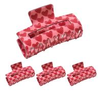 Thick Hair Clips, Rectangle Love Heart Claw, Decorative Jaw Clamps, Stylish Hair Accessories, Strong Hold Grip (Set of 4), Women & Girls Fashion Headwear