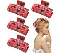 Thick Hair Clips, Rectangle Love Heart Pattern Claw, Decorative Hair Clips Set of 4, Strong Jaw Clamp Accessories for Women and Girls, Stylish Headwear Daily Use