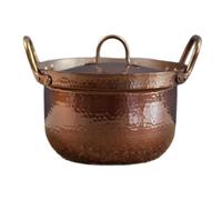 Thick Hammered Copper Soup Pot Handcrafted Kitchen Cookware with Lid Purple for Home Diameter 19.5cm(For induction cooker)