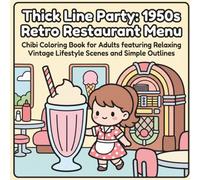 Thick Line Party: 1950s Retro Restaurant Menu: Chibi Coloring Book for Adults featuring Relaxing Vintage Lifestyle Scenes and Simple Outlines