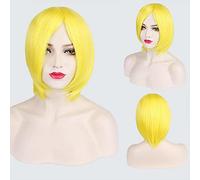 Thick Short Bob Wig Cosplay Costume Synthetic Hair Pink Orange Yellow Grey Black White Blue Purple Wigs For Women OneSize yellow