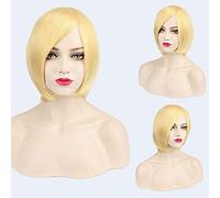 Thick Short Bob Wig Cosplay Costume Synthetic Hair Pink Orange Yellow Grey Black White Blue Purple Wigs For Women OneSize blonde03
