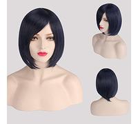Thick Short Bob Wig Cosplay Costume Synthetic Hair Pink Orange Yellow Grey Black White Blue Purple Wigs For Women OneSize blackblue