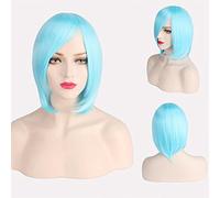 Thick Short Bob Wig Cosplay Costume Synthetic Hair Pink Orange Yellow Grey Black White Blue Purple Wigs For Women OneSize lightblue