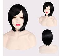 Thick Short Bob Wig Cosplay Costume Synthetic Hair Pink Orange Yellow Grey Black White Blue Purple Wigs For Women OneSize black