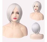 Thick Short Bob Wig Cosplay Costume Synthetic Hair Pink Orange Yellow Grey Black White Blue Purple Wigs For Women OneSize silverwhite