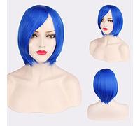 Thick Short Bob Wig Cosplay Costume Synthetic Hair Pink Orange Yellow Grey Black White Blue Purple Wigs For Women OneSize blue