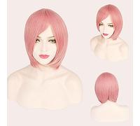Thick Short Bob Wig Cosplay Costume Synthetic Hair Pink Orange Yellow Grey Black White Blue Purple Wigs For Women OneSize pink