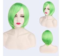 Thick Short Bob Wig Cosplay Costume Synthetic Hair Pink Orange Yellow Grey Black White Blue Purple Wigs For Women OneSize green