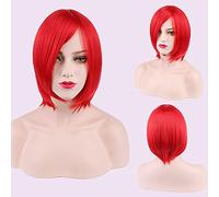 Thick Short Bob Wig Cosplay Costume Synthetic Hair Pink Orange Yellow Grey Black White Blue Purple Wigs For Women OneSize red