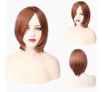 Thick Short Bob Wig Cosplay Costume Synthetic Hair Pink Orange Yellow Grey Black White Blue Purple Wigs For Women OneSize brown