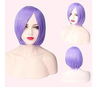 Thick Short Bob Wig Cosplay Costume Synthetic Hair Pink Orange Yellow Grey Black White Blue Purple Wigs For Women OneSize lightpurple