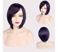 Thick Short Bob Wig Cosplay Costume Synthetic Hair Pink Orange Yellow Grey Black White Blue Purple Wigs For Women OneSize darkpurple