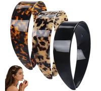 Thick Tortoise Shell Headband with Teeth for Women, 1.5 Inch Wide Acetate Hair Band, Non Slip Retro Plastic Headband, Comfortable No Headache Hair Accessory (3pcs)