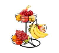 Thicken Fruit Bowl Basket - 3-Tier Metal Kitchen Storage, Vertical Space-Saving Organizer with Banana Hanger, Large Capacity Ventilated Baskets, Heavy-Duty Tiered Stand for Kitchen Pantry Cabinet