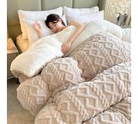Thickened Lamb Plush Winter Quilt,Jacquards Double-Sided Milk Velvet Soft Bed Blankets,Machine Washable Breathable Warmth Fuzzy Throw Blanket for Cold Weather (Khaki, 200 * 230cm/79 * 91in(4kg))