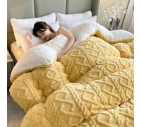 Thickened Lamb Plush Winter Quilt,Jacquards Double-Sided Milk Velvet Soft Bed Blankets,Machine Washable Breathable Warmth Fuzzy Throw Blanket for Cold Weather (Yellow, 200 * 230cm/79 * 91in(4kg))