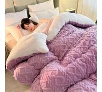 Thickened Lamb Plush Winter Quilt,Jacquards Double-Sided Milk Velvet Soft Bed Blankets,Machine Washable Breathable Warmth Fuzzy Throw Blanket for Cold Weather (Purple, 220 * 240cm/87 * 94in(5kg))