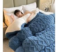 Thickened Lamb Plush Winter Quilt,Jacquards Double-Sided Milk Velvet Soft Bed Blankets,Machine Washable Breathable Warmth Fuzzy Throw Blanket for Cold Weather (Blue, 150 * 200cm/59 * 79in(3kg))