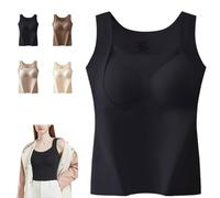 Thickened Tank Top with Shelf,High-Stretch Sleeveless Thermal Underwear,Cashmere Warm Bottoming Shirt Built in Bra (FR/ES, Letras, XXL, Regular, Regular, Black)