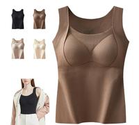 Thickened Tank Top with Shelf,High-Stretch Sleeveless Thermal Underwear,Cashmere Warm Bottoming Shirt Built in Bra (FR/ES, Letras, XXL, Regular, Regular, Khaki)