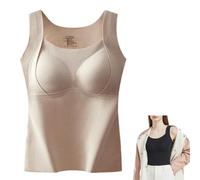 Thickened Tank Top with Shelf,High-Stretch Sleeveless Thermal Underwear,Cashmere Warm Bottoming Shirt Built in Bra (FR/ES, Letras, XXL, Regular, Regular, Cream Beige)