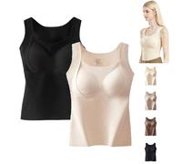 Thickened Warm Tank Top with Shelf Bra,2 in 1 Cold-Weather Underwear for Women No Need to Wear an Extra Bra (Black + Beige,XL)