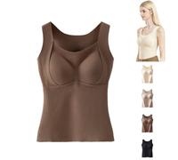 Thickened Warm Tank Top with Shelf Bra,2 in 1 Cold-Weather Underwear for Women No Need to Wear an Extra Bra (Coffee,XL)