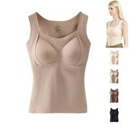 Thickened Warm Tank Top with Shelf Bra,2 in 1 Cold-Weather Underwear for Women No Need to Wear an Extra Bra (Khaki,XXL)