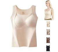 Thickened Warm Tank Top with Shelf Bra,2 in 1 Cold-Weather Underwear for Women No Need to Wear an Extra Bra (Beige,M)