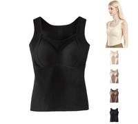 Thickened Warm Tank Top with Shelf Bra,2 in 1 Cold-Weather Underwear for Women No Need to Wear an Extra Bra (Black,XL)