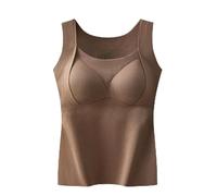 Thickened Warm Tank Top with Shelf Bra, 2 in 1 Thermal Tank Tops Built-in Bra Thermal Underwear, 2 in 1 Warming Vest (Brown,XXL)