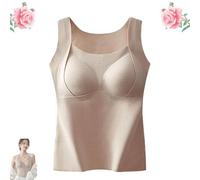 Thickened Warm Tank Top with Shelf Bra, 2 in 1 Thermal Tank Tops Built-in Bra Thermal Underwear, 2 in 1 Warming Vest (Khaki,XXL)