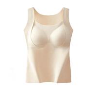 Thickened Warm Tank Top with Shelf Bra, 2 in 1 Thermal Tank Tops Built-in Bra Thermal Underwear, 2 in 1 Warming Vest (Beige,M)