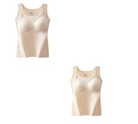 Thickened Warm Tank Top with Shelf Bra,2 in 1 Womens Warming Vest,High Elasticity Sleeveless Slim Fit Tank Top (2PCS-C,XL)