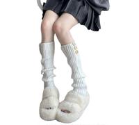 Thigh High Socks for Women Cable Knit Over the Knee Boot Socks, Long Warm Leg Warmers Winter Three Button Warm Sock Boot Covers White