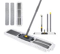 Thihome Fregona Grande Plana, Mopa para Limpiar con Manico Telescopico, Fregona Industrial de Suelo Profesional con 3 Tamponi in Microfibra en Seco y en Húmedo, 80*11*154cm