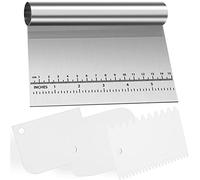 Thimmamma Rasqueta Panadero, Rasqueta Cortadora de Acero Inoxidable y 3 Piezas Raspador de Masa de Plástico, Multiusos Rasqueta Cocina y Marcas de Medida para Hornear Pasteles de Pan