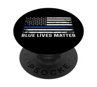 Thin Blue Line Bandera Americana Blue Lives Matter Police PopSockets PopGrip Adhesivo