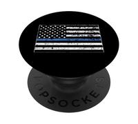 Thin Blue Line Police Officer Department US Flag Black PopSockets PopGrip Adhesivo
