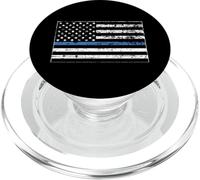 Thin Blue Line Police Officer Department US Flag Black PopSockets PopGrip para MagSafe
